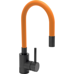 Кухненски смесител с гъвкава лебедка (чучур) FALA Black, оранжев