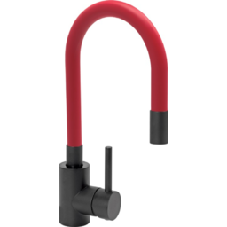 Кухненски смесител с гъвкава лебедка (чучур) FALA Black, червен