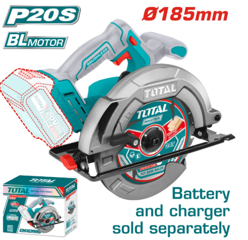 Акумулаторен ръчен циркуляр TOTAL Industrial, BL, 20 V, 185 мм, без батерия