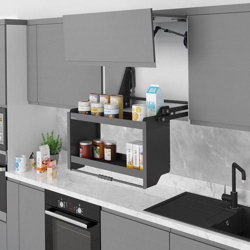 Падащ рафт с механизъм за горен шкаф с плътно дъно, Антрацит, Starax