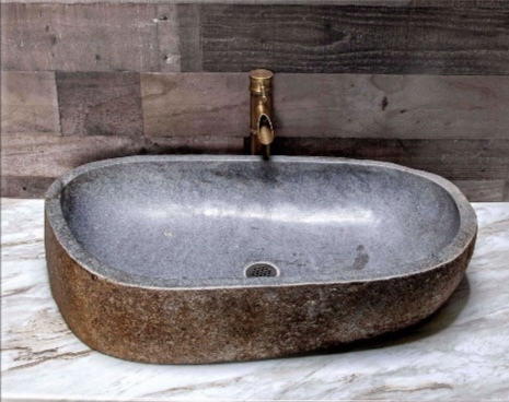 Дизайнерска Мивка за Баня от Естествен Камък Тъмно Сива