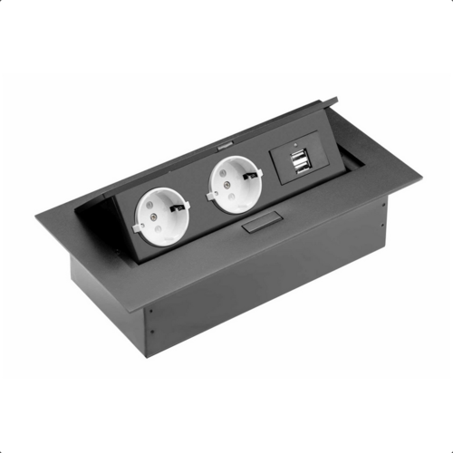 Разклонител за вграждане в кухненски плот с USB Черен