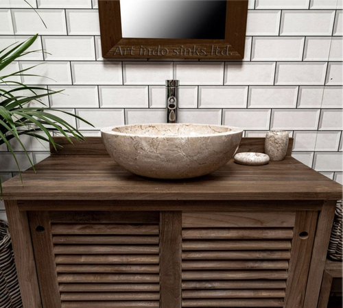 Дизайнерска Мивка за Баня от Индонезийски Крем Мрамор