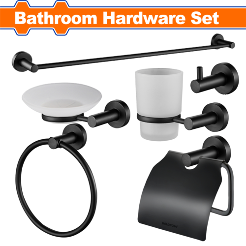 Комплект аксесоари за баня WADFOW, 6 части, черен