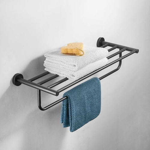 Етажерка с Поставка за Хавлия - Черен Мат